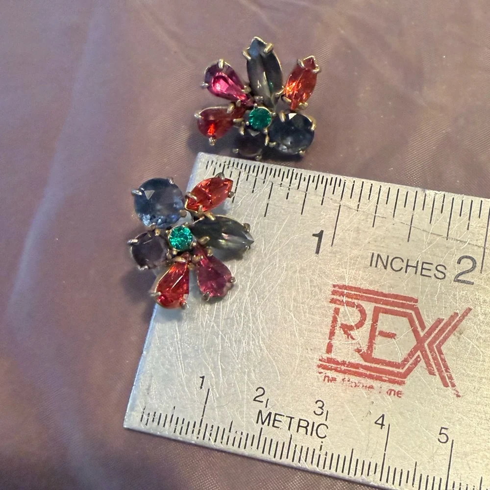 Vintage J. Crew Multicolor Gemstone Cluster Gold Stud Pierced Earrings